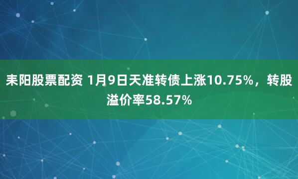 耒阳股票配资 1月9日天准转债上涨10.75%，转股溢价率58.57%
